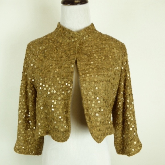 CYNTHIA VINCENT SEQUIN silk cropped  bolero USA p xs - Picture 2 of 5